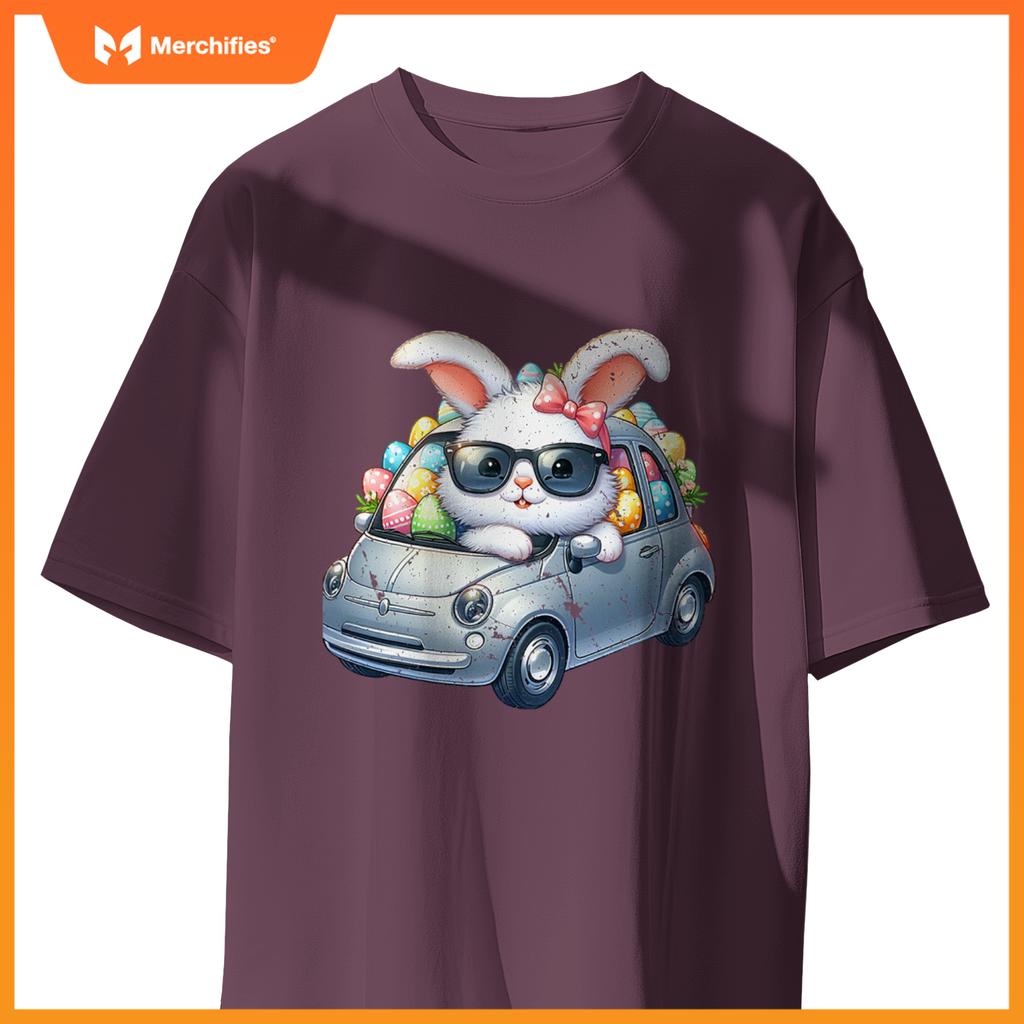 Cute Easter Bunny Rabbit With Sunglasses Riding Car T-Shirt