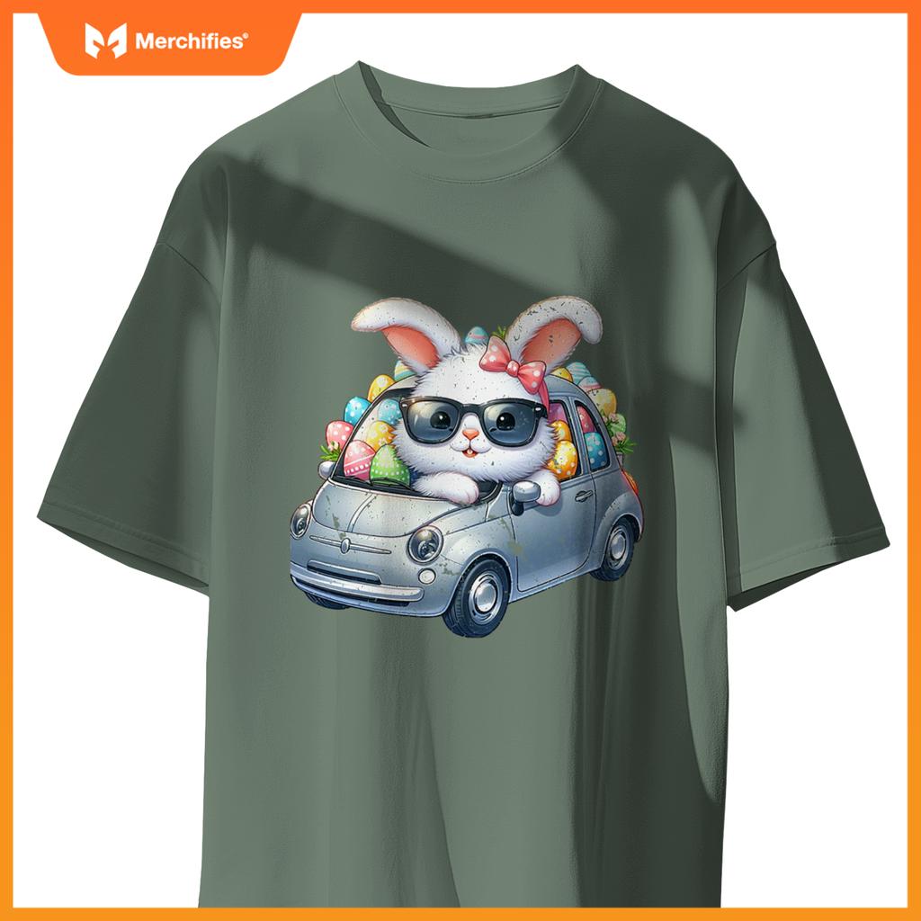 Cute Easter Bunny Rabbit With Sunglasses Riding Car T-Shirt