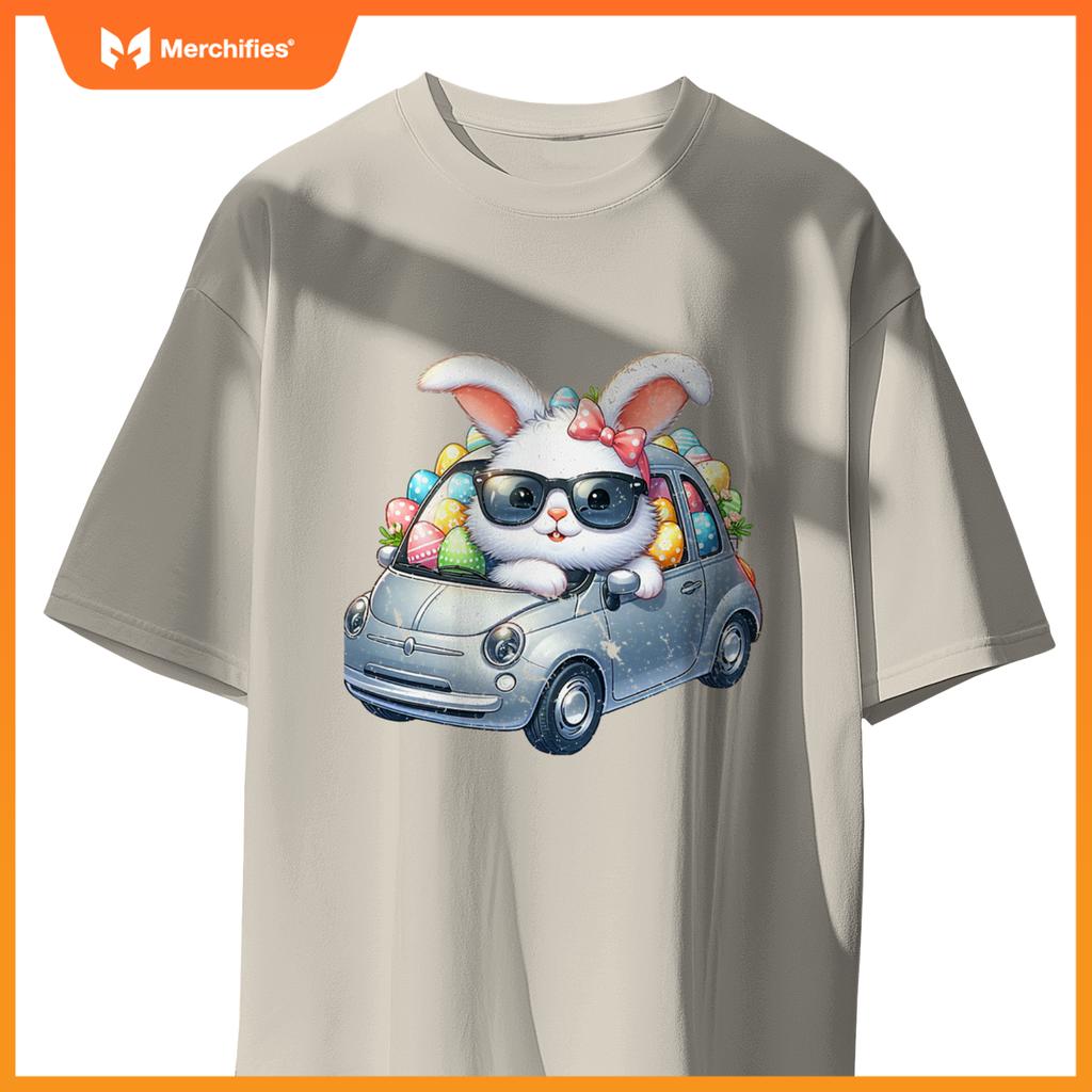 Cute Easter Bunny Rabbit With Sunglasses Riding Car T-Shirt