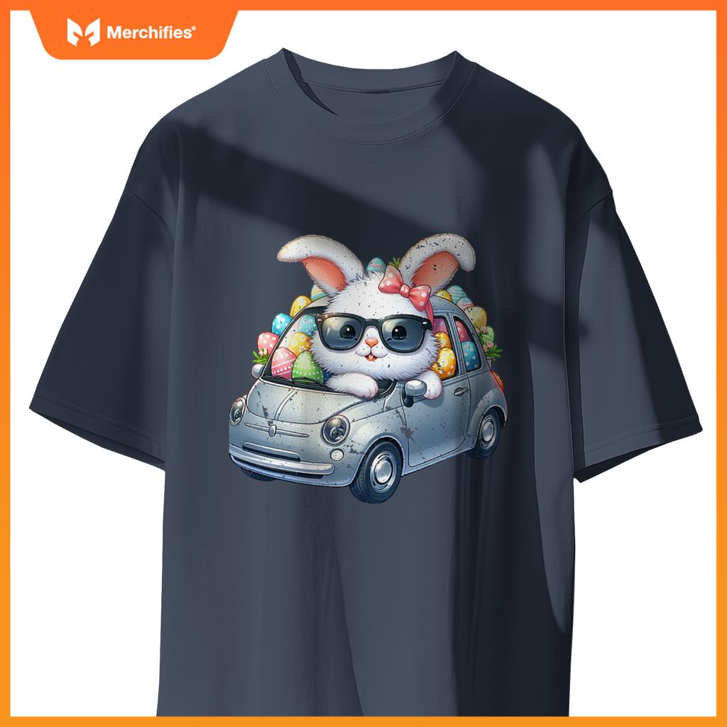 Cute Easter Bunny Rabbit With Sunglasses Riding Car T-Shirt