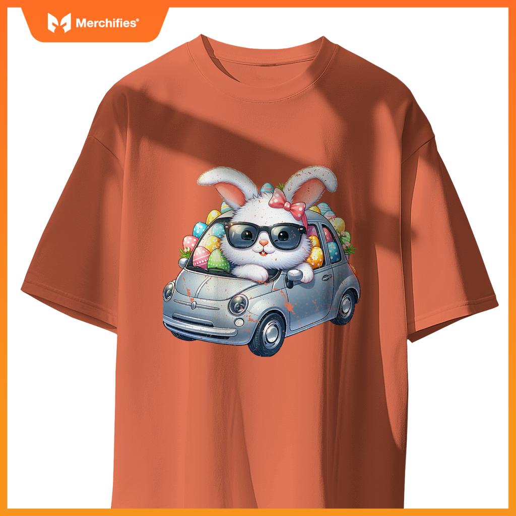 Cute Easter Bunny Rabbit With Sunglasses Riding Car T-Shirt