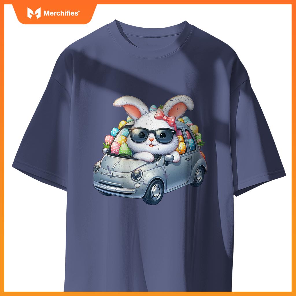 Cute Easter Bunny Rabbit With Sunglasses Riding Car T-Shirt