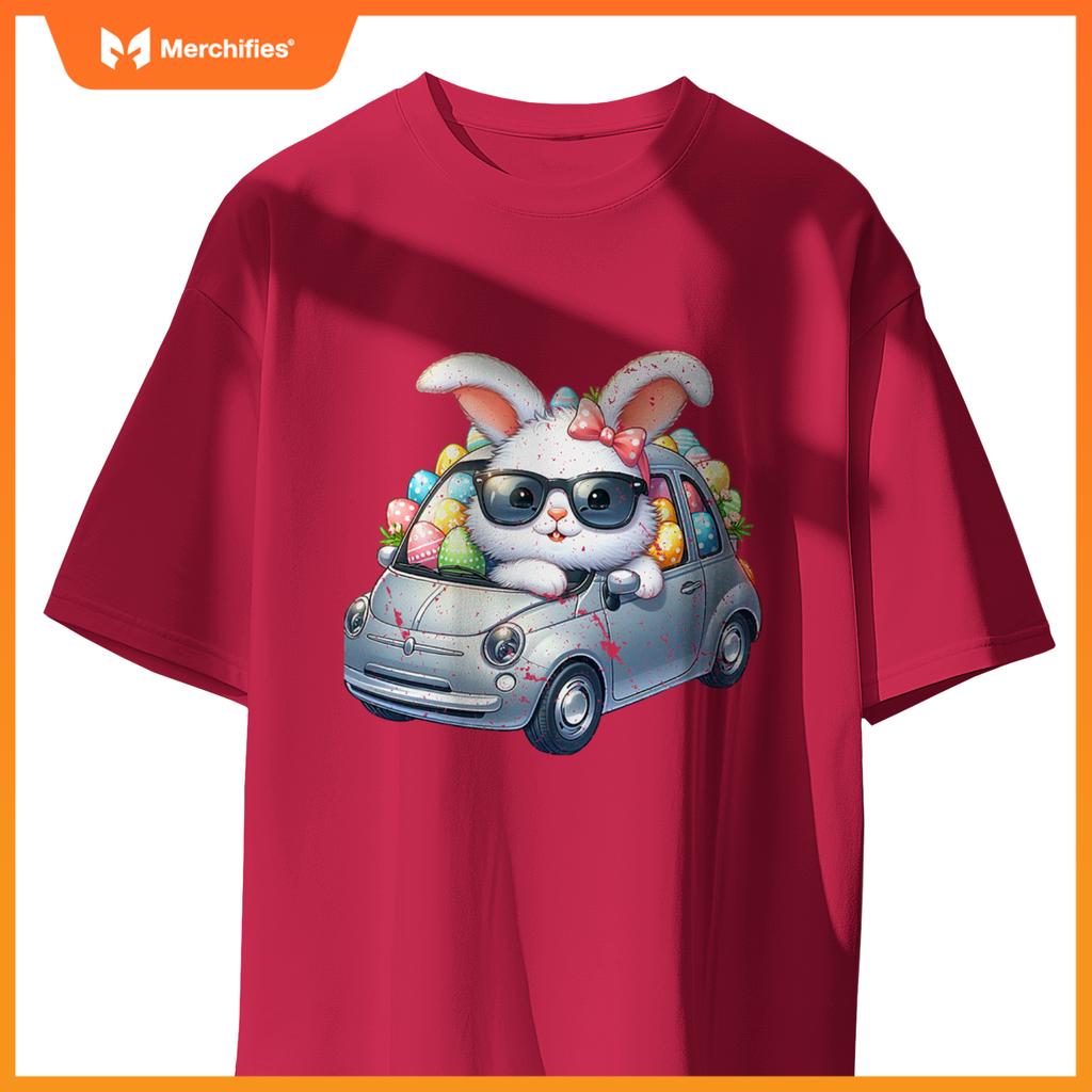 Cute Easter Bunny Rabbit With Sunglasses Riding Car T-Shirt