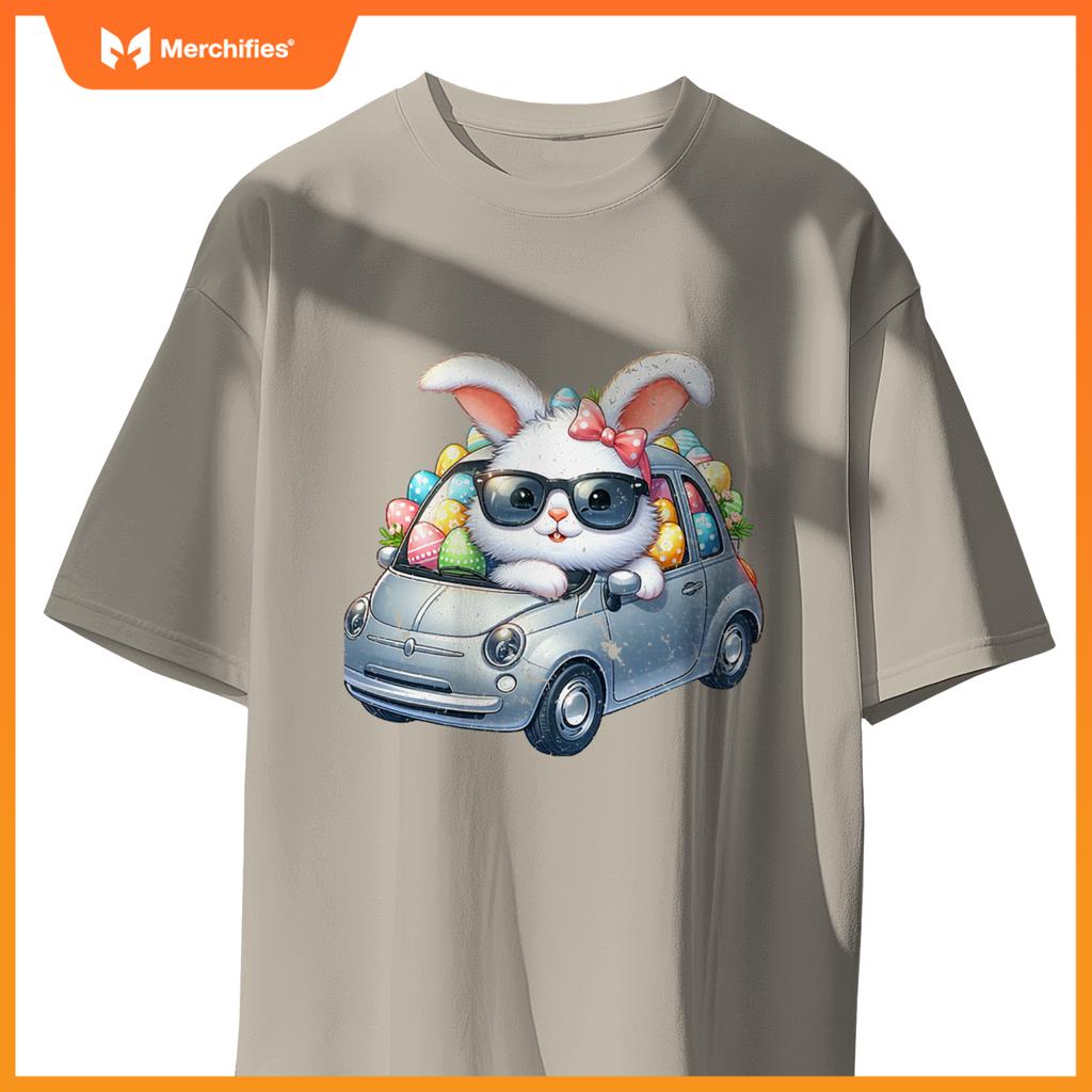Cute Easter Bunny Rabbit With Sunglasses Riding Car T-Shirt