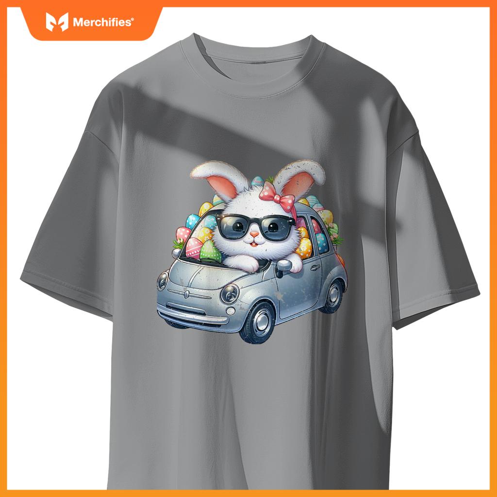 Cute Easter Bunny Rabbit With Sunglasses Riding Car T-Shirt