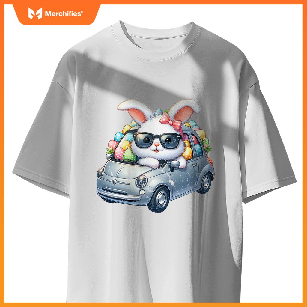 Cute Easter Bunny Rabbit With Sunglasses Riding Car T-Shirt