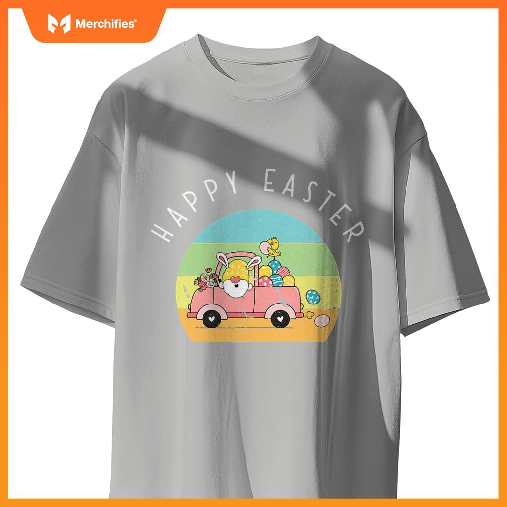 Cute Easter Gnome Bunny Rabbit Driving Egg Truck Baby Chick T-Shirt