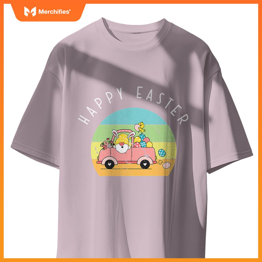 Cute Easter Gnome Bunny Rabbit Driving Egg Truck Baby Chick T-Shirt