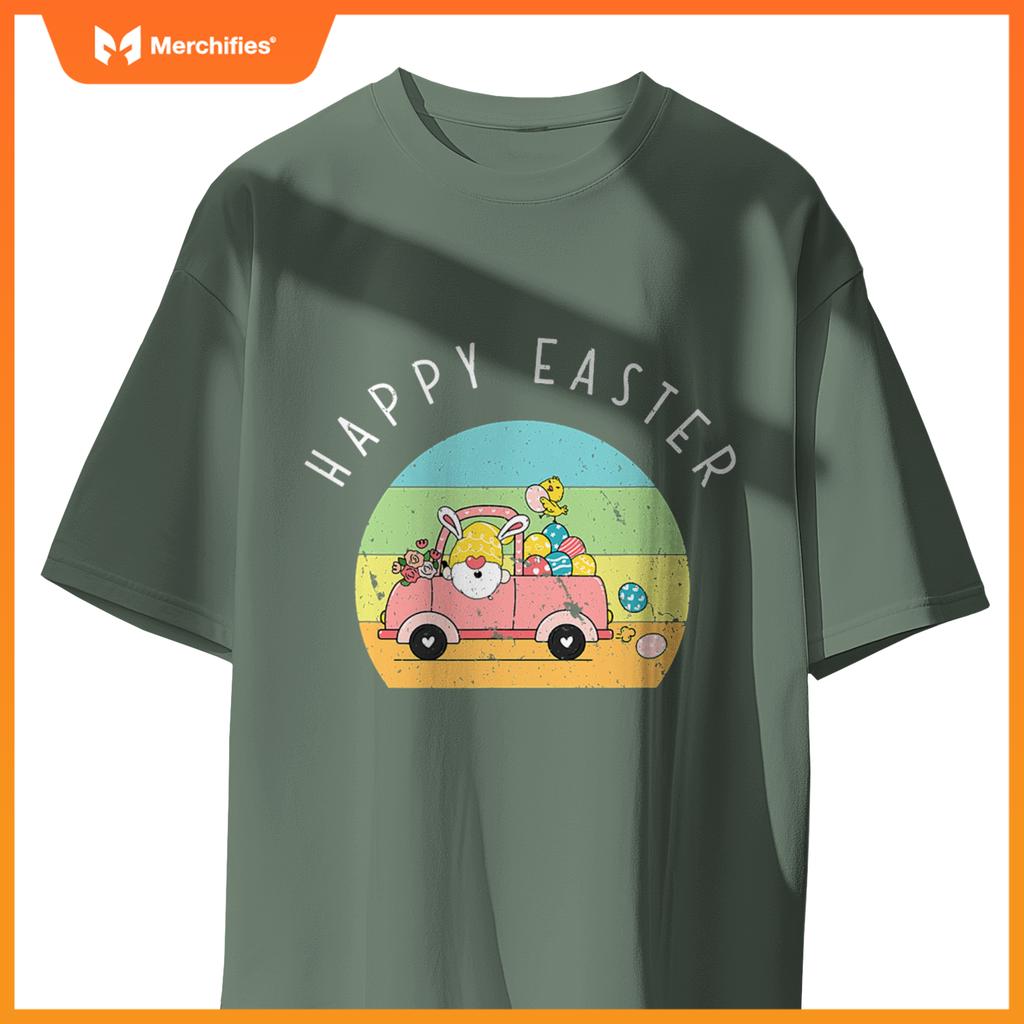 Cute Easter Gnome Bunny Rabbit Driving Egg Truck Baby Chick T-Shirt