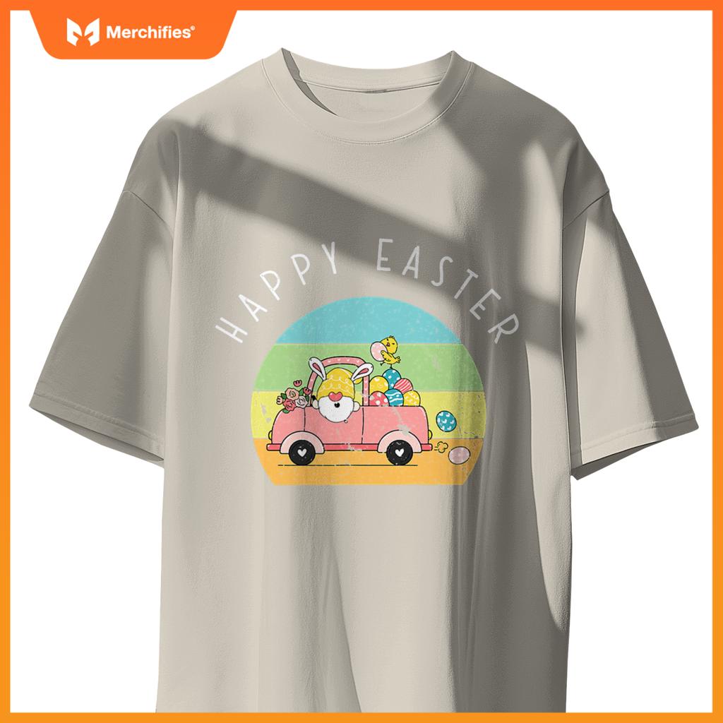 Cute Easter Gnome Bunny Rabbit Driving Egg Truck Baby Chick T-Shirt