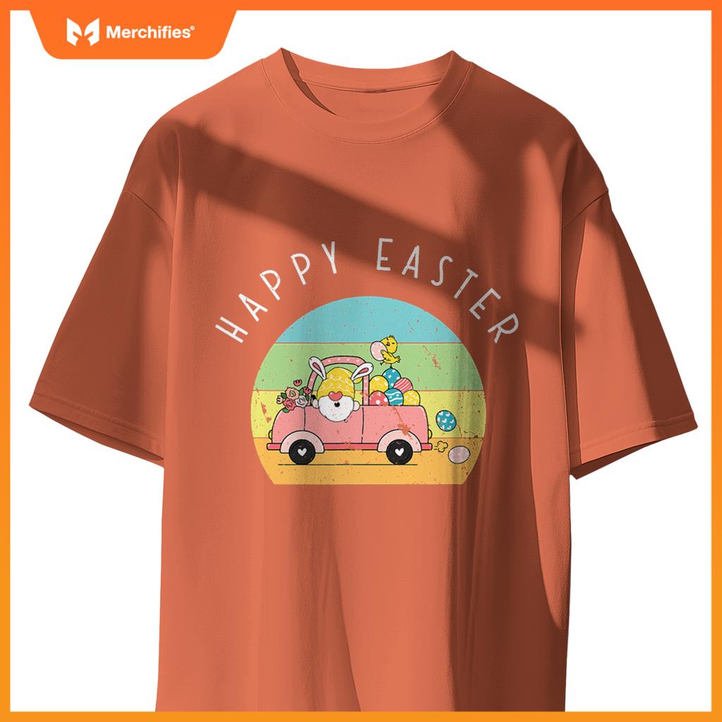 Cute Easter Gnome Bunny Rabbit Driving Egg Truck Baby Chick T-Shirt