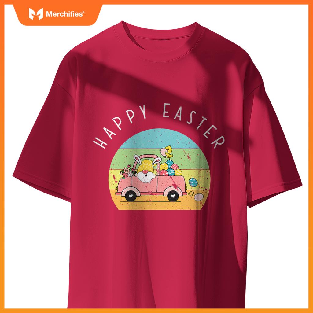 Cute Easter Gnome Bunny Rabbit Driving Egg Truck Baby Chick T-Shirt