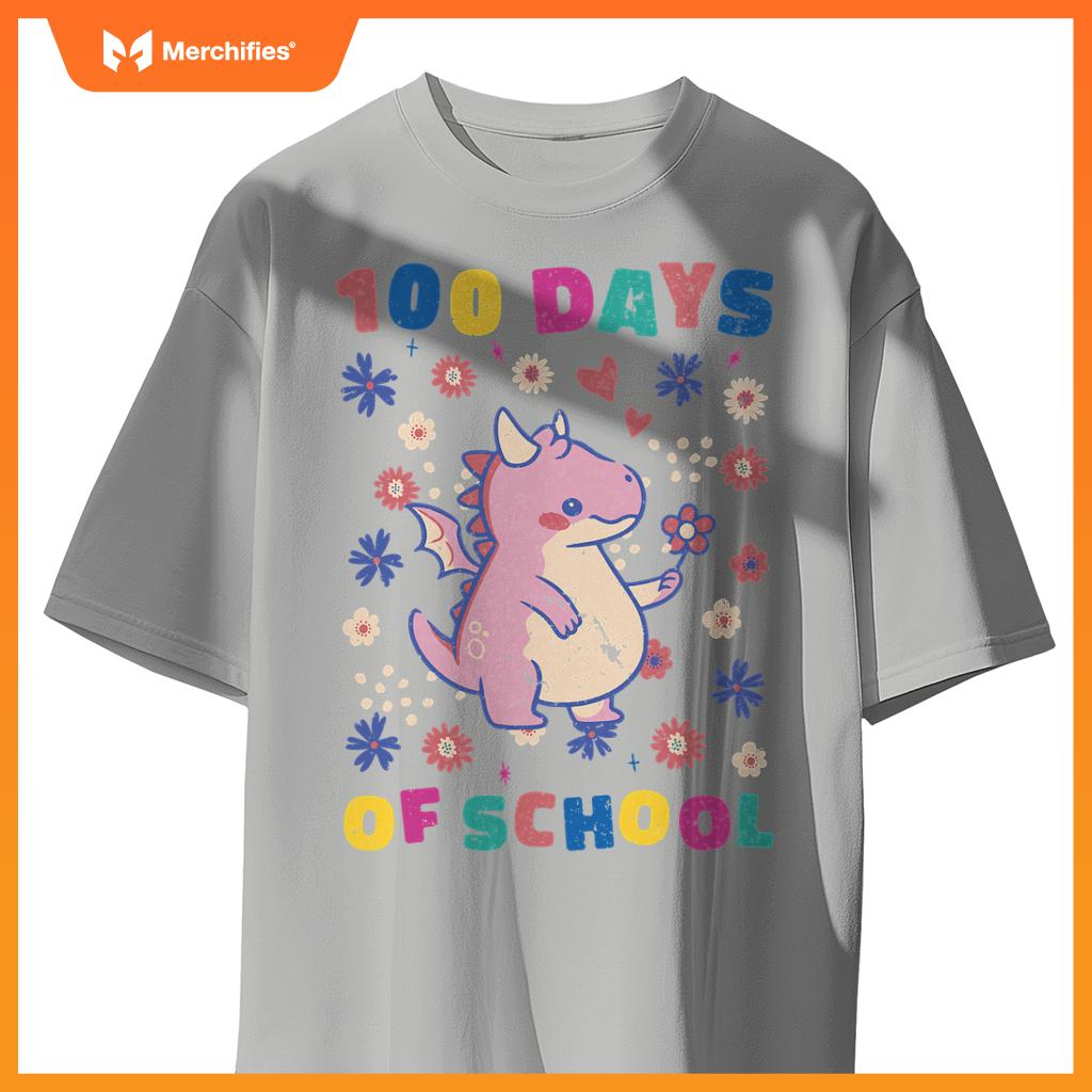 Cute flower dragon 100 days of school teacher and girls