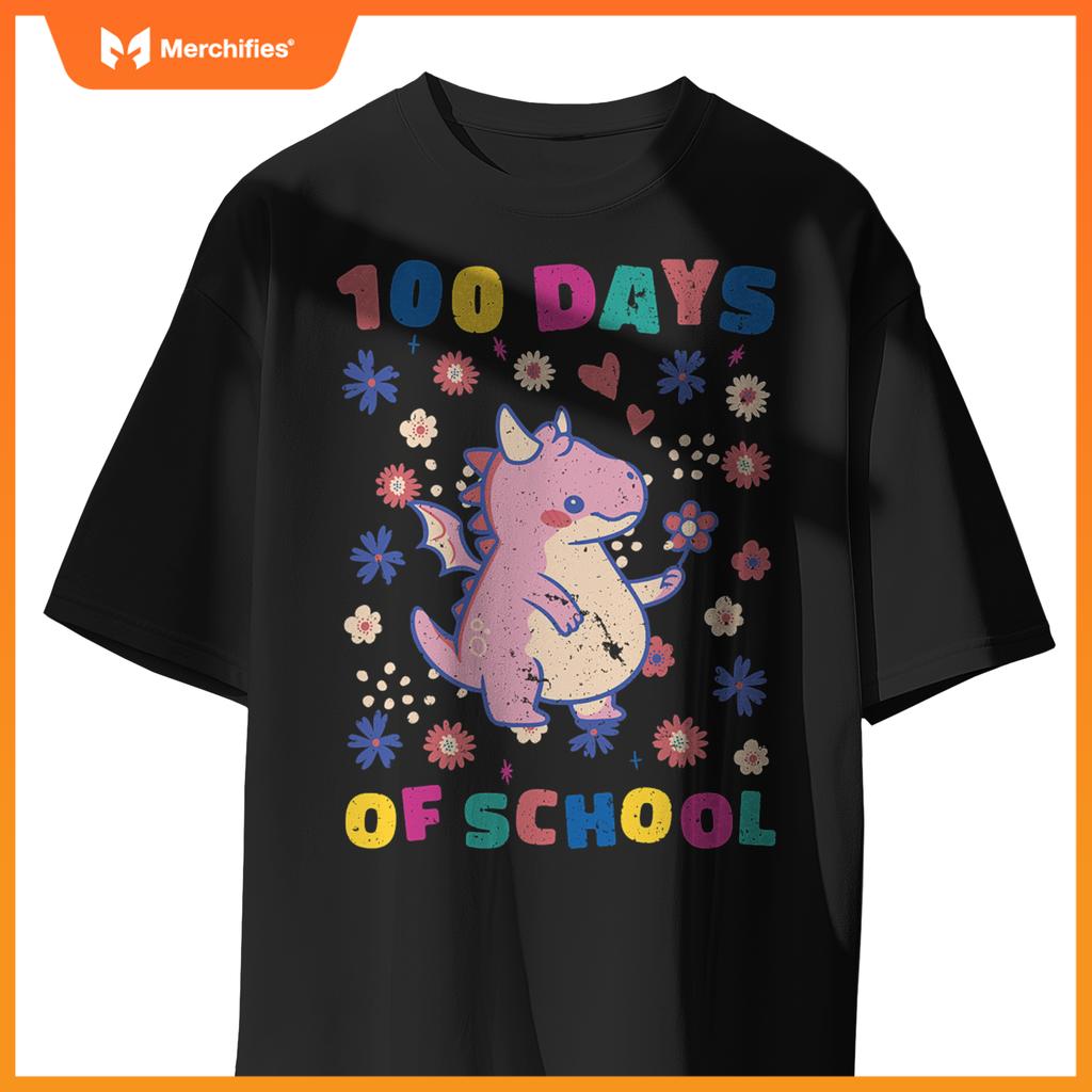 Cute flower dragon 100 days of school teacher and girls