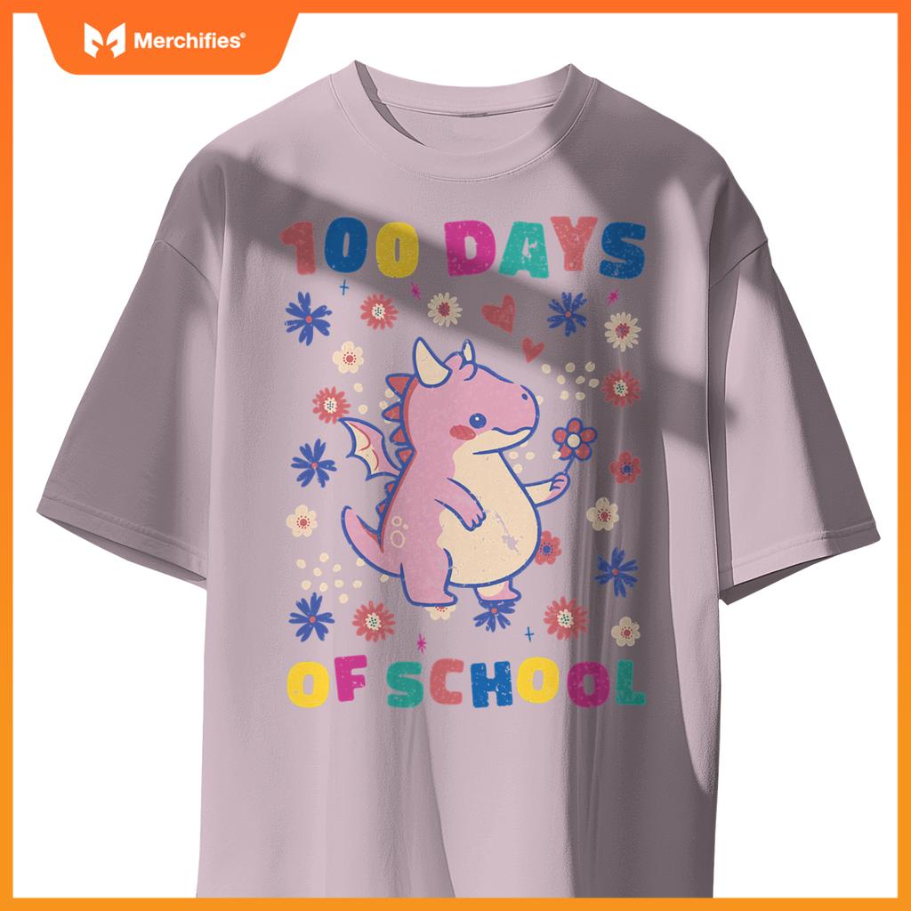 Cute flower dragon 100 days of school teacher and girls