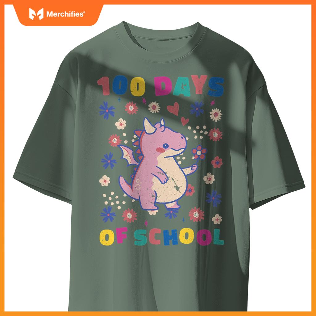 Cute flower dragon 100 days of school teacher and girls