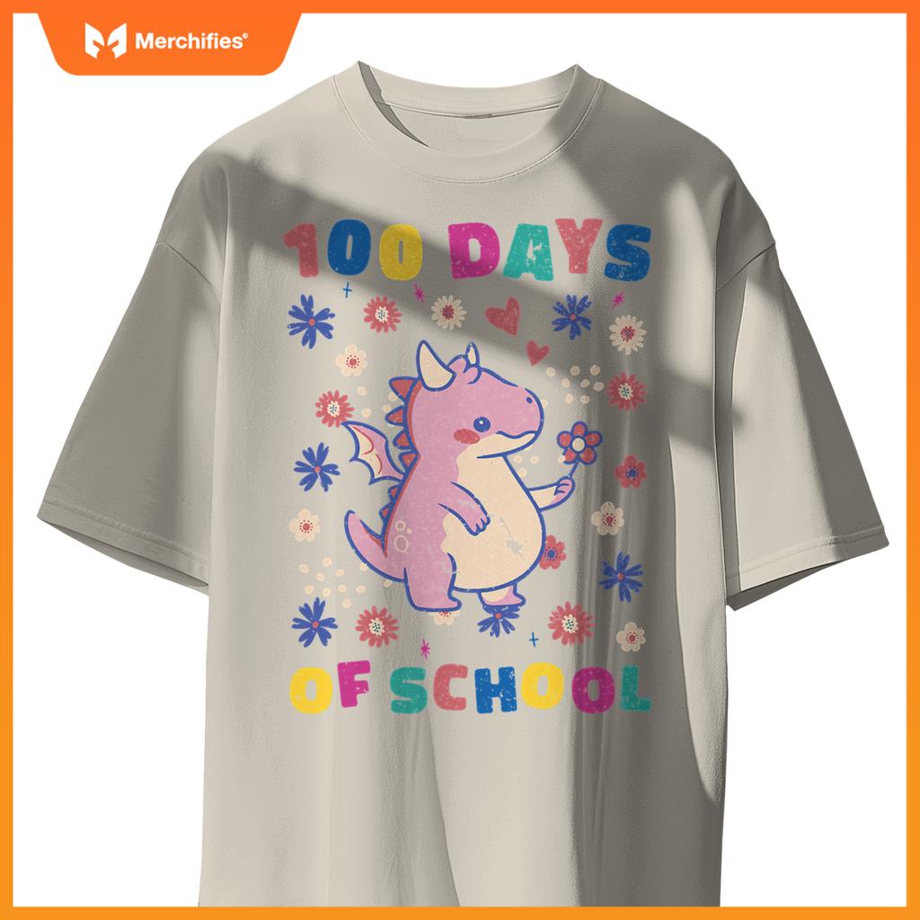 Cute flower dragon 100 days of school teacher and girls