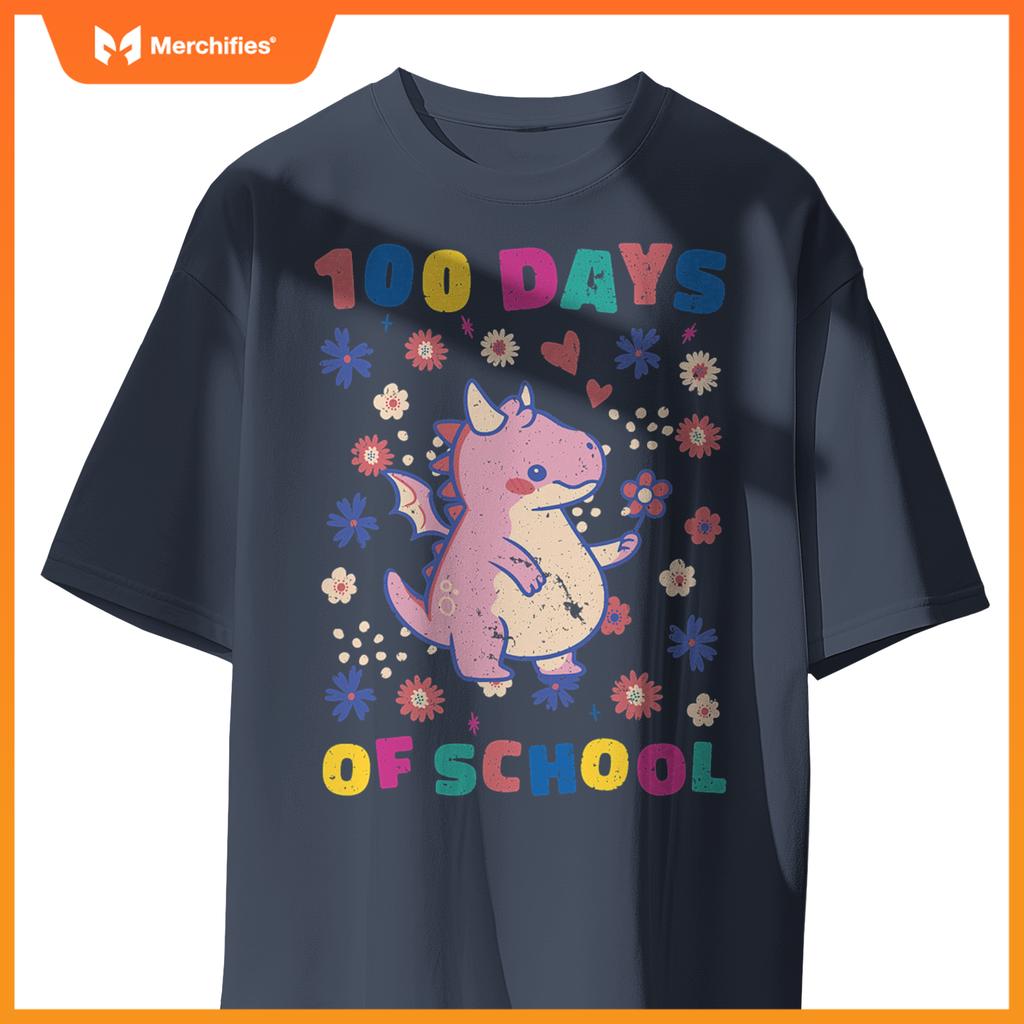 Cute flower dragon 100 days of school teacher and girls