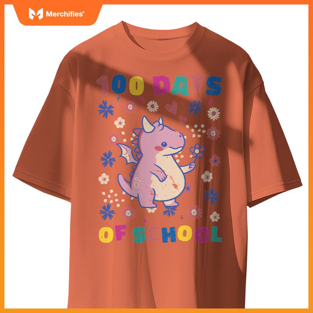 Cute flower dragon 100 days of school teacher and girls