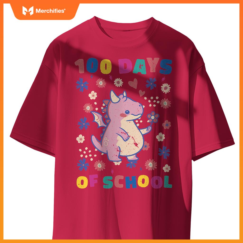 Cute flower dragon 100 days of school teacher and girls