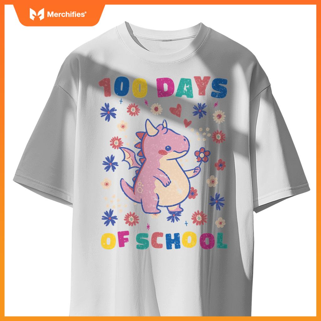 Cute flower dragon 100 days of school teacher and girls