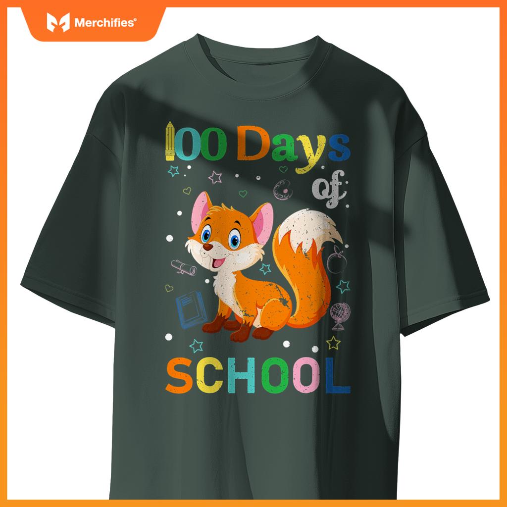Cute fox lovers teacher student 100th day of school