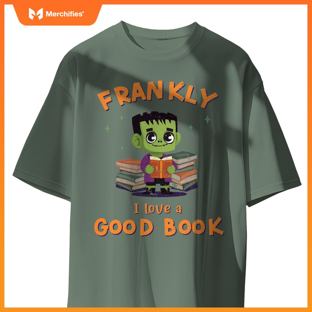 Cute halloween teacher librarian frankenstein reading books