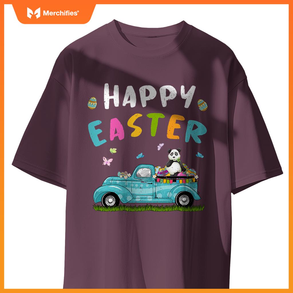 Cute Panda With Bunny Ears Egg Hunting Truck Easter T-Shirt