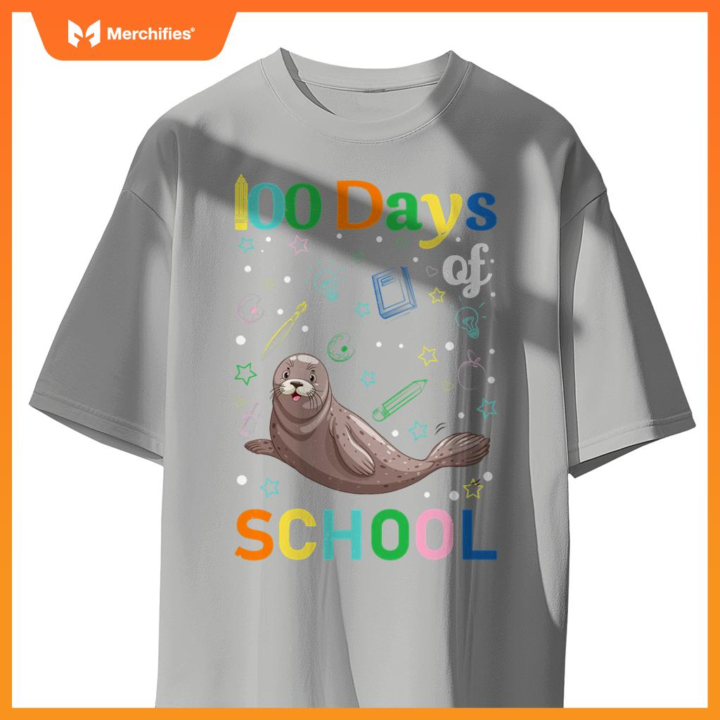 Cute sea lion lovers teacher student 100th day of school