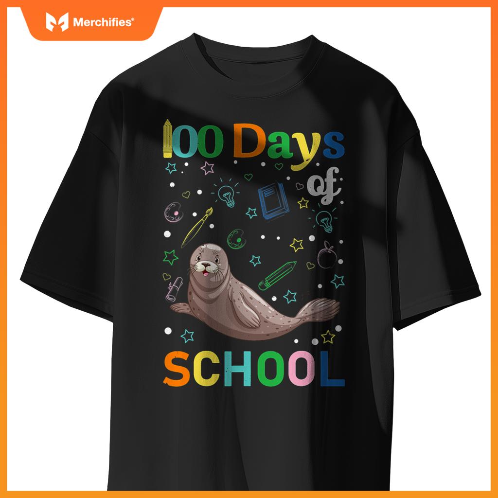 Cute sea lion lovers teacher student 100th day of school