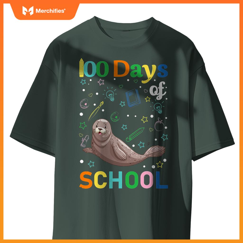 Cute sea lion lovers teacher student 100th day of school