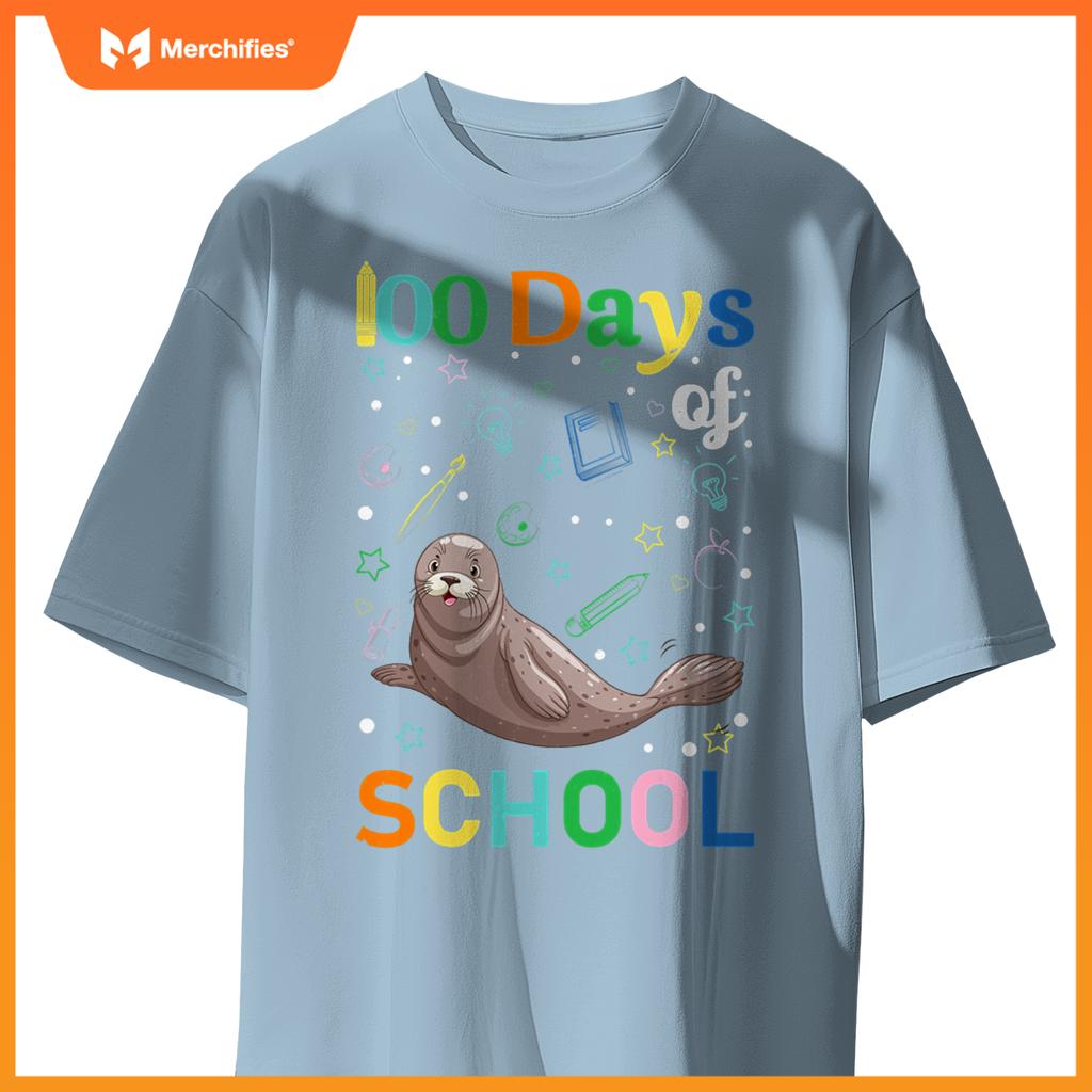 Cute sea lion lovers teacher student 100th day of school