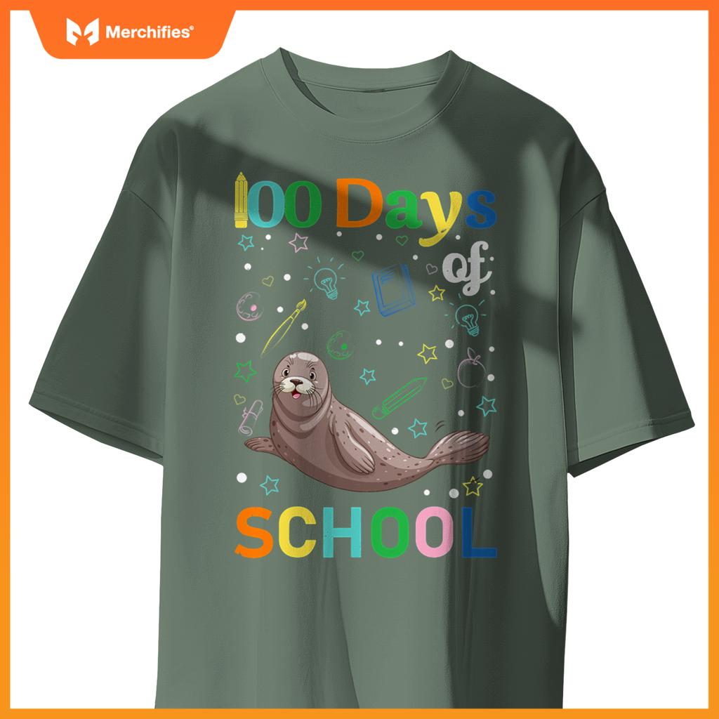 Cute sea lion lovers teacher student 100th day of school