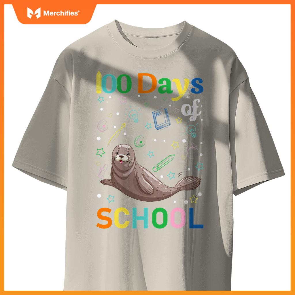Cute sea lion lovers teacher student 100th day of school