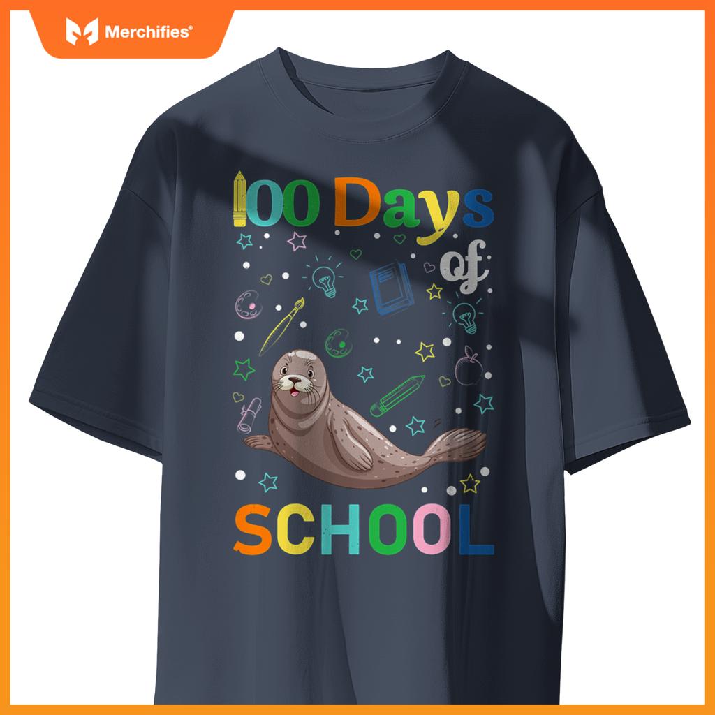 Cute sea lion lovers teacher student 100th day of school