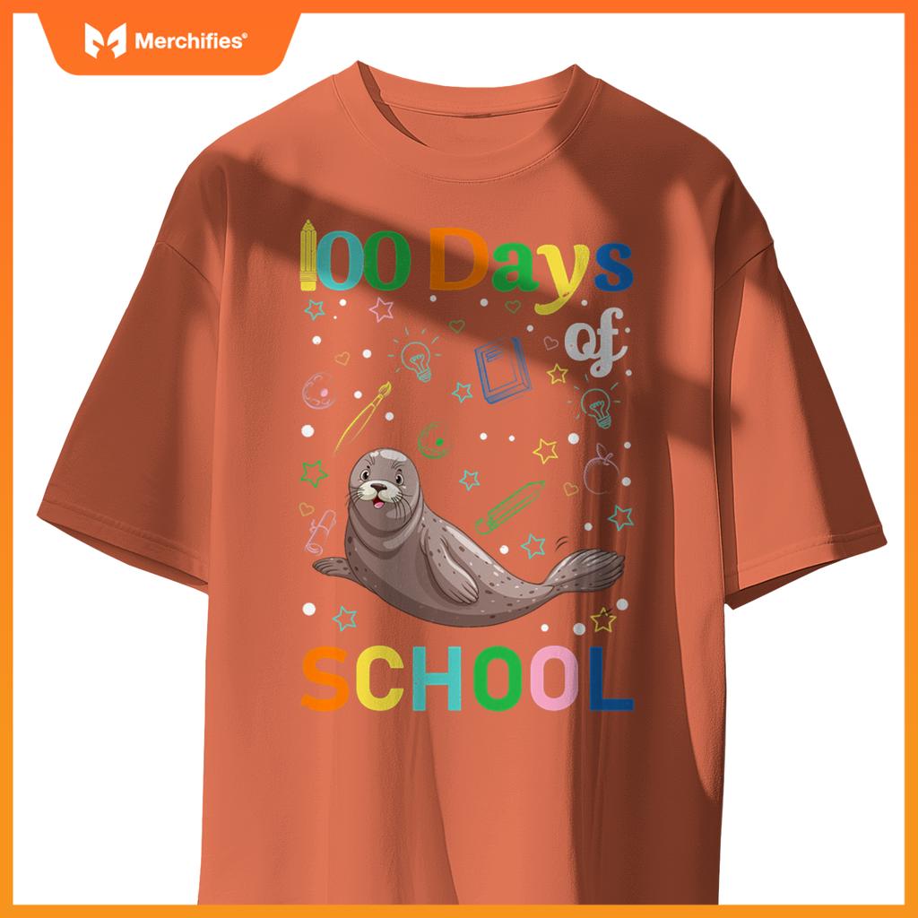 Cute sea lion lovers teacher student 100th day of school