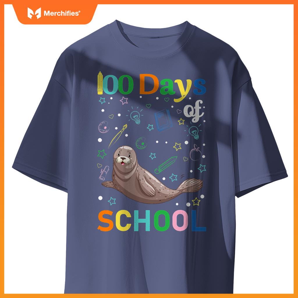 Cute sea lion lovers teacher student 100th day of school