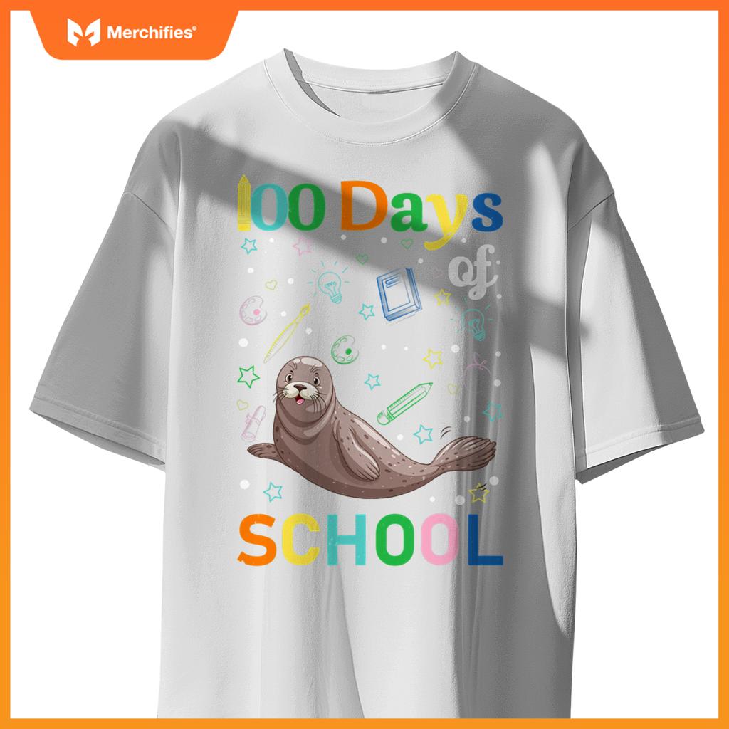 Cute sea lion lovers teacher student 100th day of school