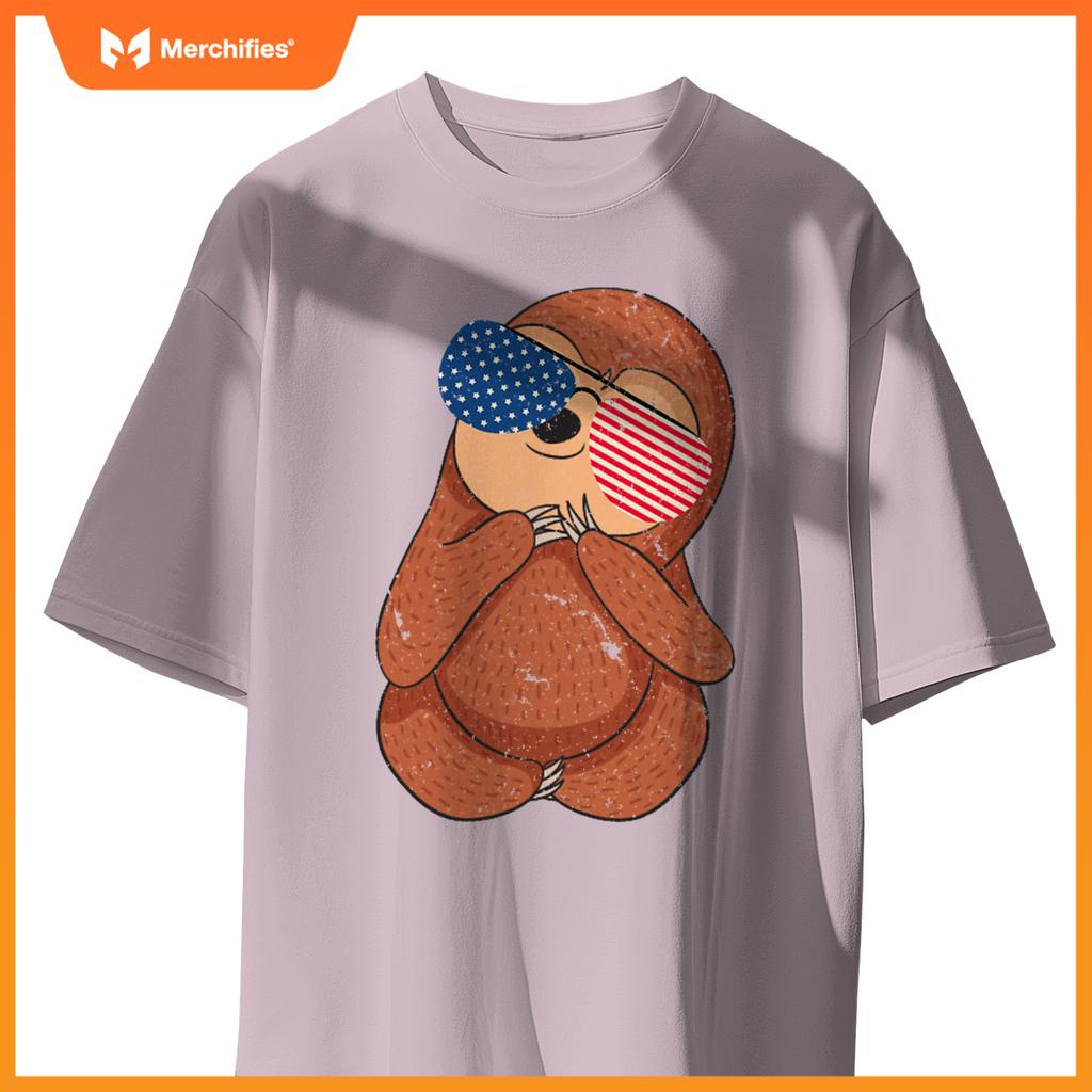 cute sloth american flag stuff usa patriotic sunglasses july T-Shirt