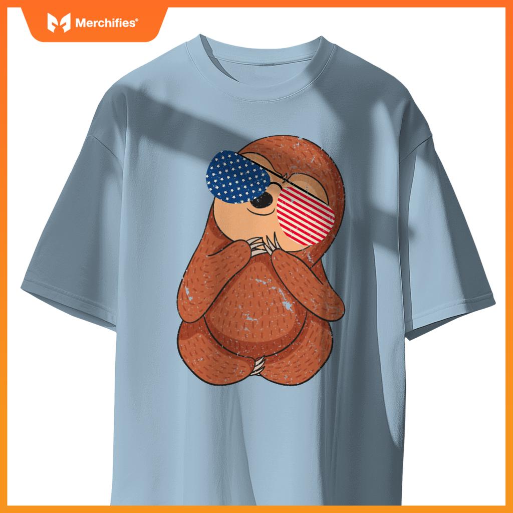 cute sloth american flag stuff usa patriotic sunglasses july T-Shirt