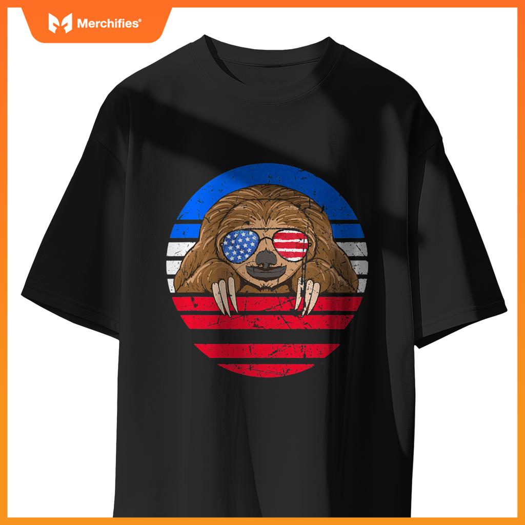 cute sloth lover patriotic american flag T-Shirt