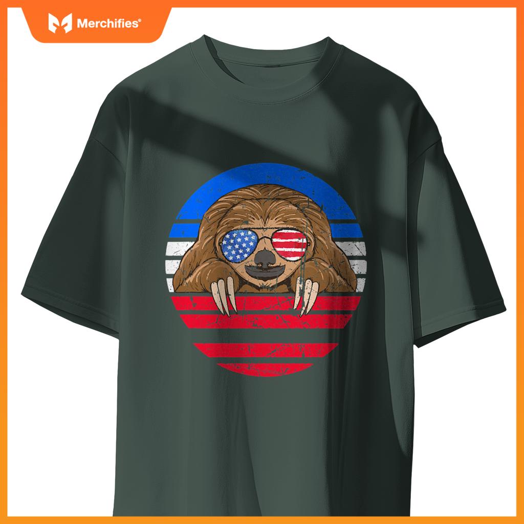 cute sloth lover patriotic american flag T-Shirt