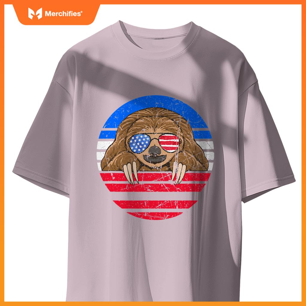 cute sloth lover patriotic american flag T-Shirt