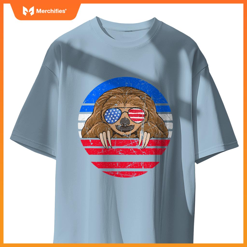 cute sloth lover patriotic american flag T-Shirt