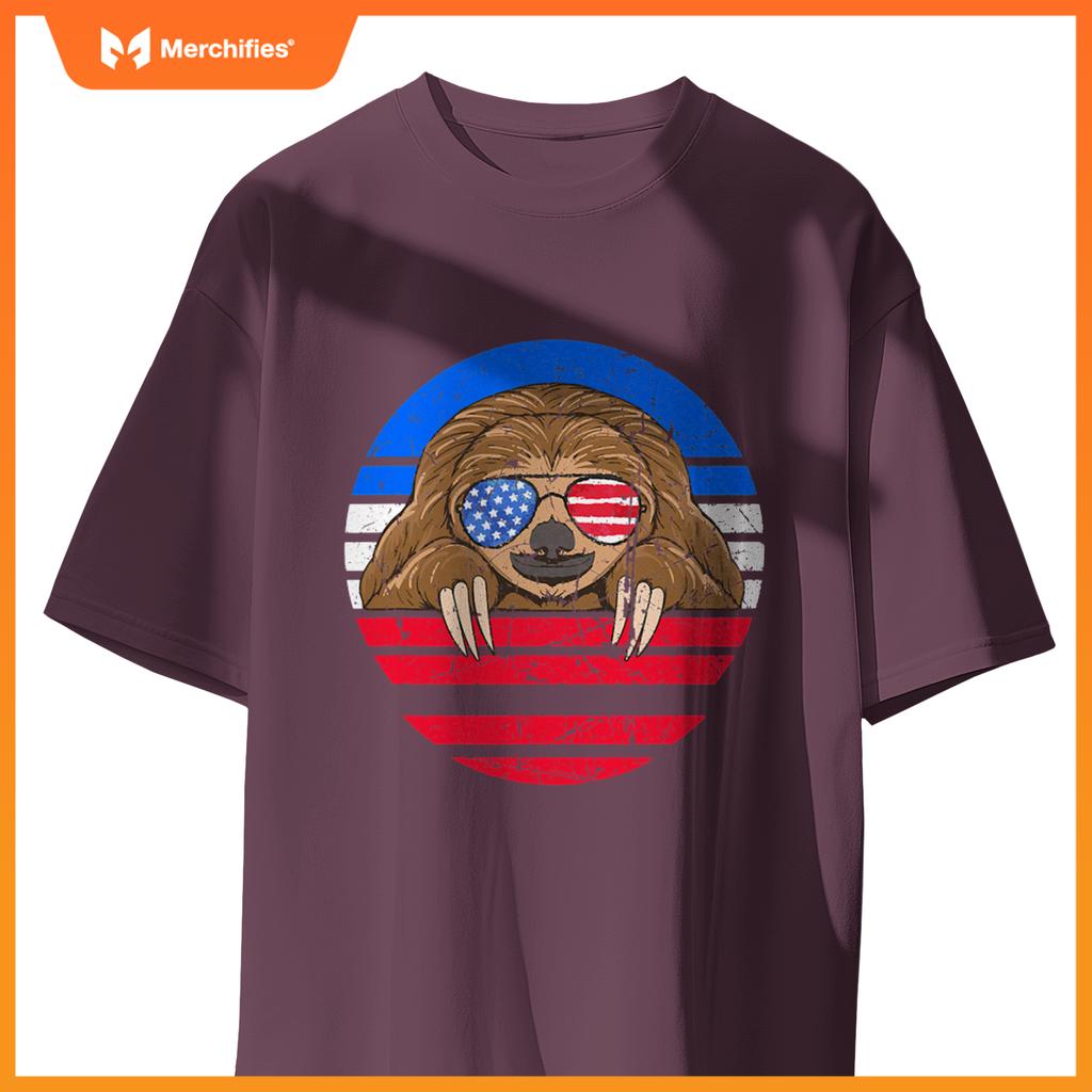 cute sloth lover patriotic american flag T-Shirt