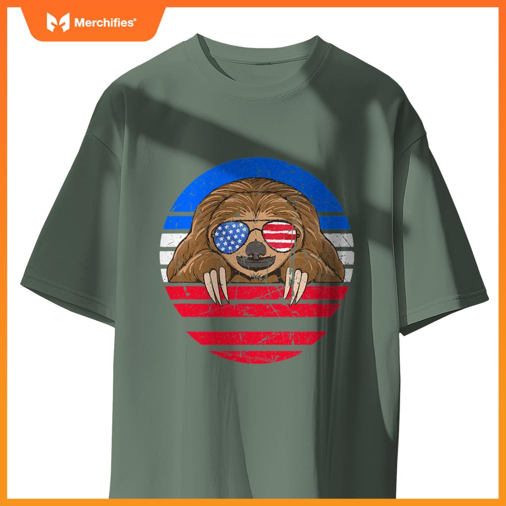 cute sloth lover patriotic american flag T-Shirt