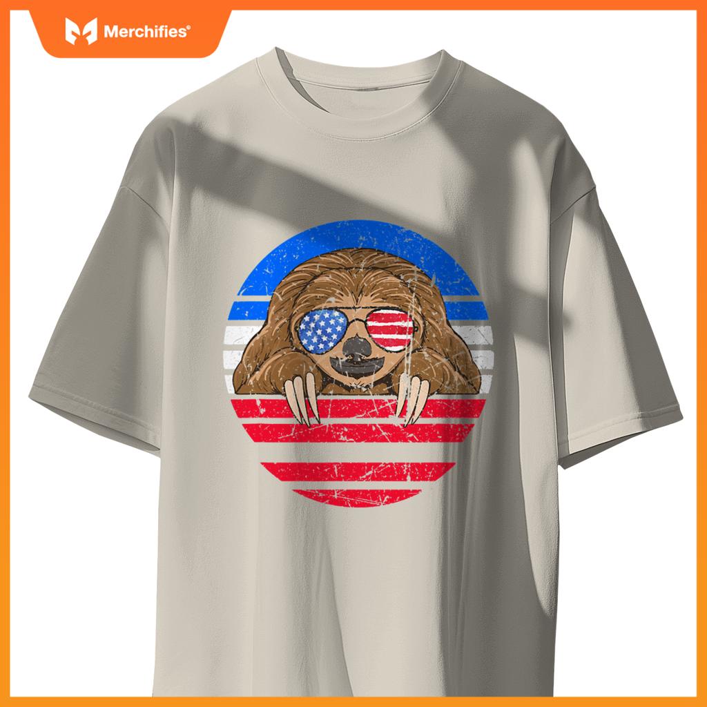 cute sloth lover patriotic american flag T-Shirt