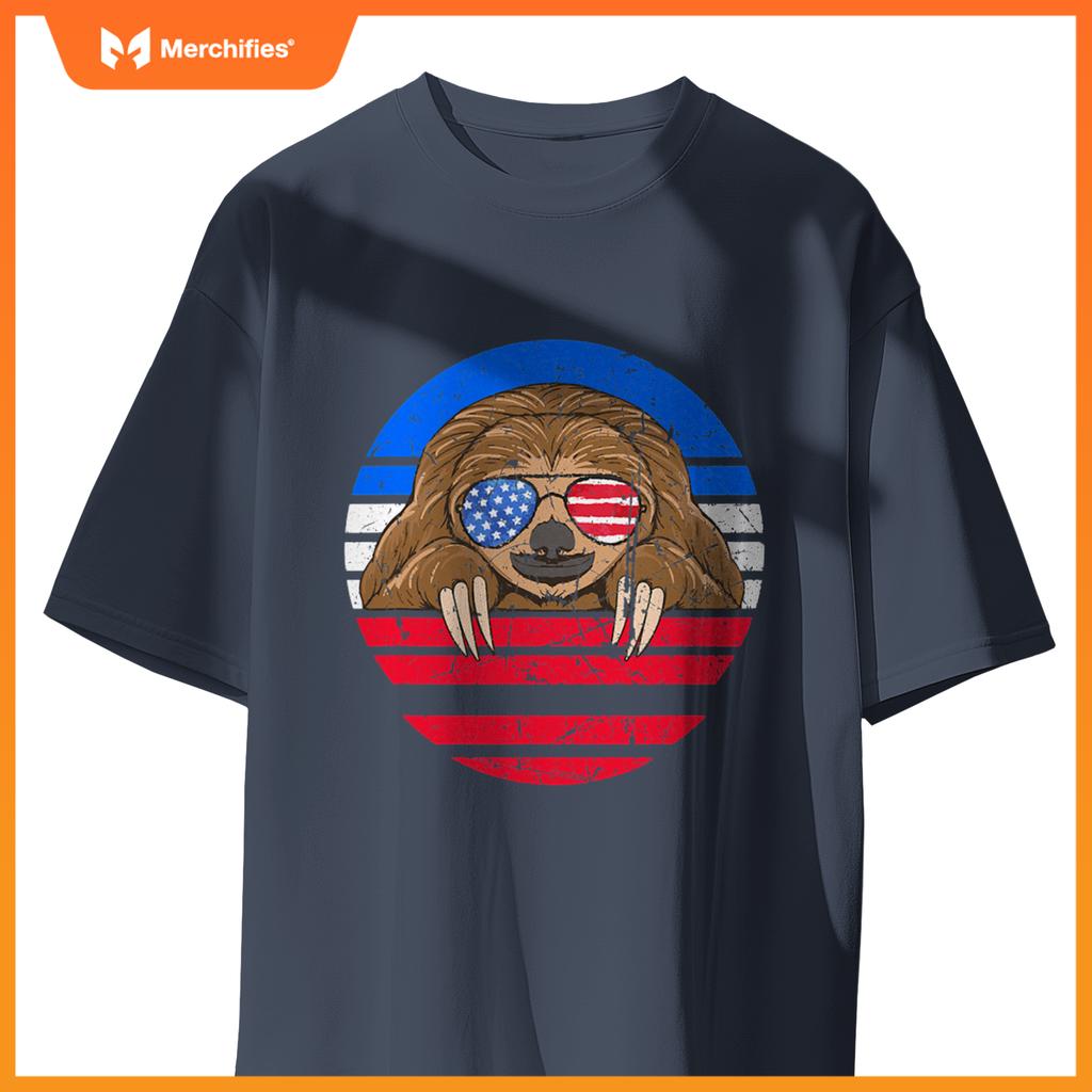 cute sloth lover patriotic american flag T-Shirt