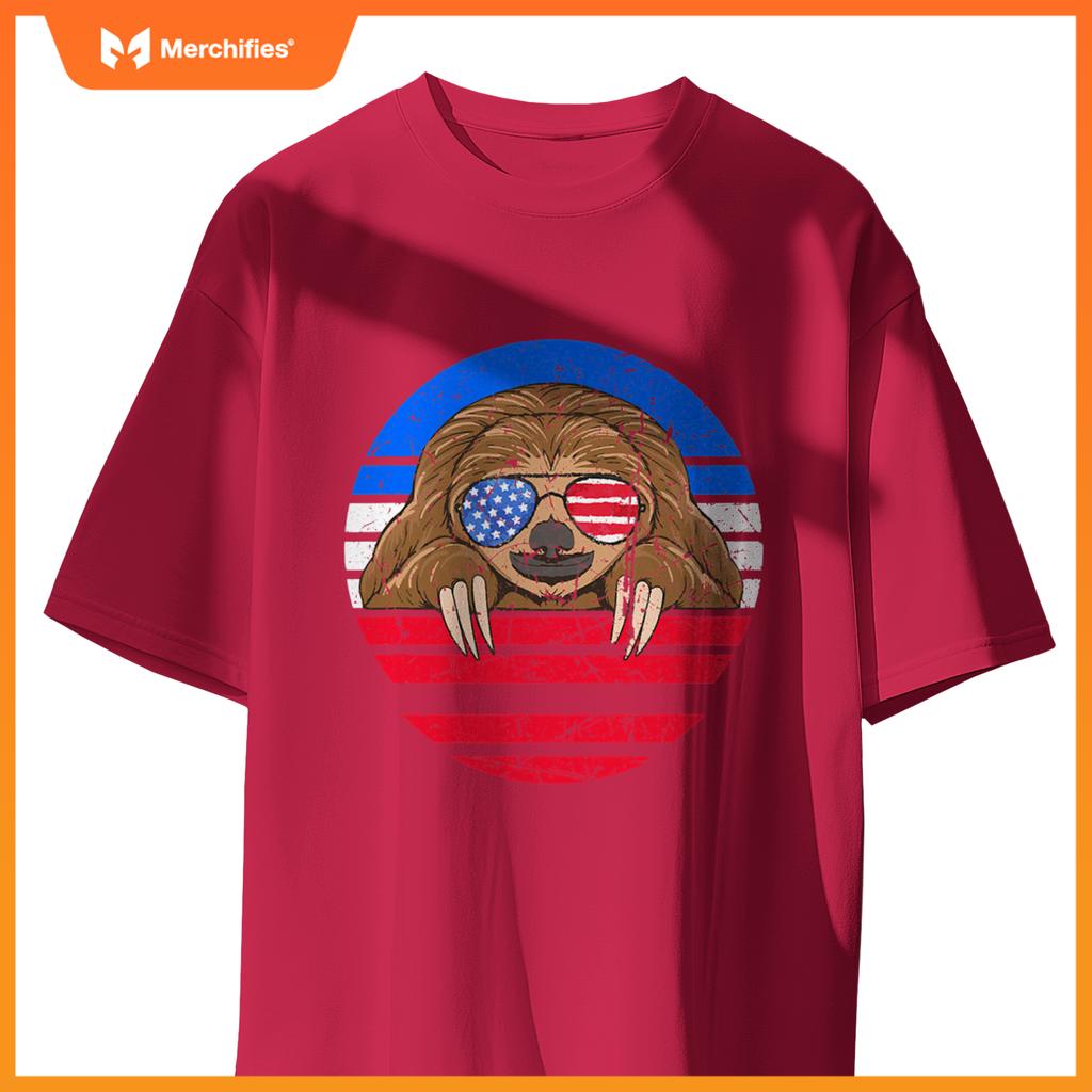 cute sloth lover patriotic american flag T-Shirt