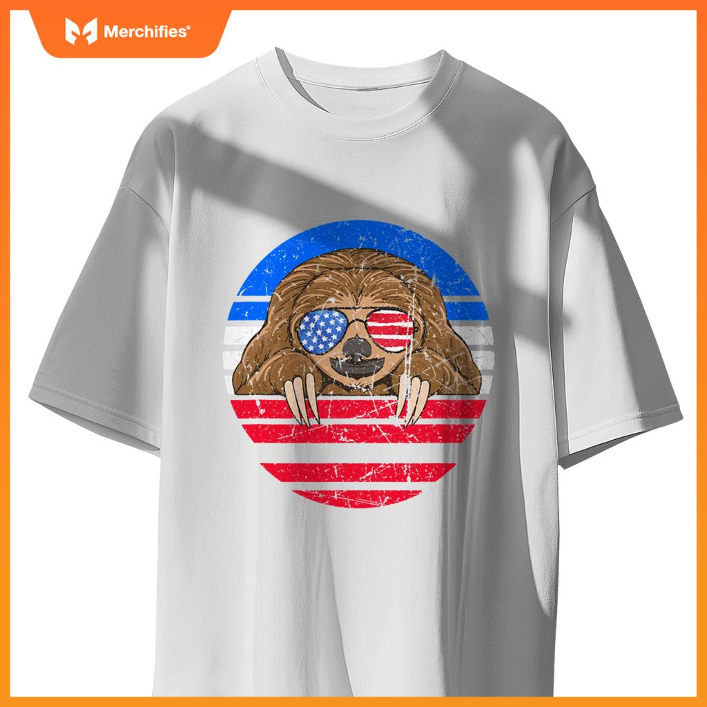 cute sloth lover patriotic american flag T-Shirt